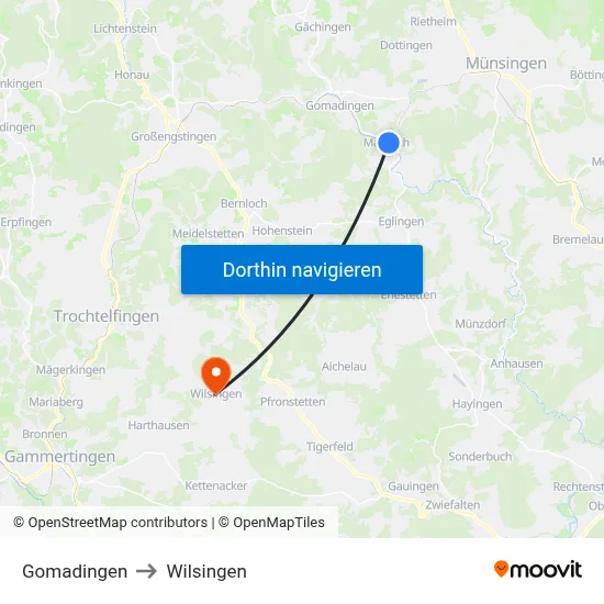 Gomadingen to Wilsingen map