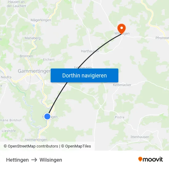 Hettingen to Wilsingen map