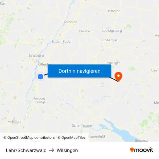 Lahr/Schwarzwald to Wilsingen map