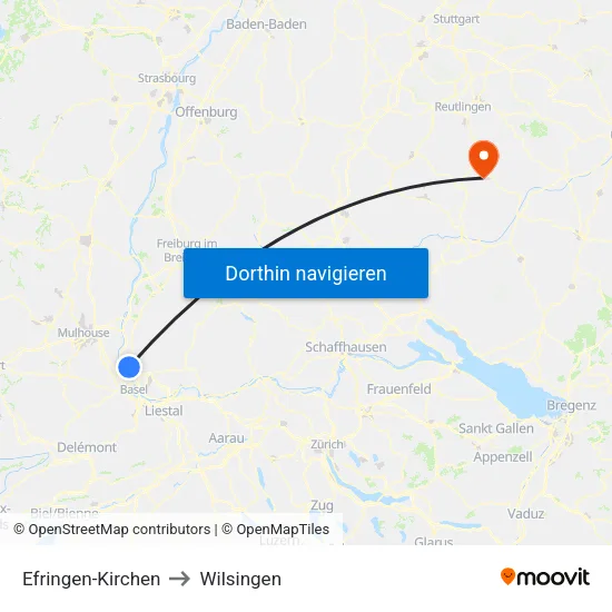 Efringen-Kirchen to Wilsingen map