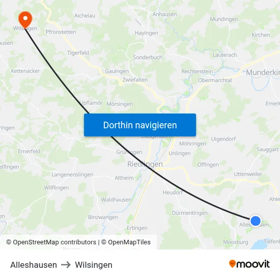Alleshausen to Wilsingen map