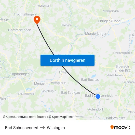 Bad Schussenried to Wilsingen map