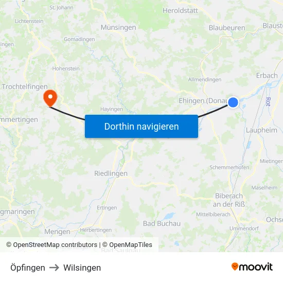 Öpfingen to Wilsingen map