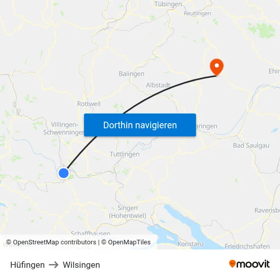Hüfingen to Wilsingen map