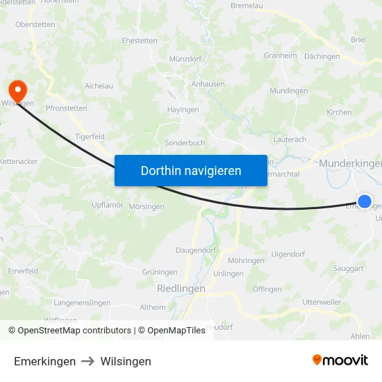 Emerkingen to Wilsingen map