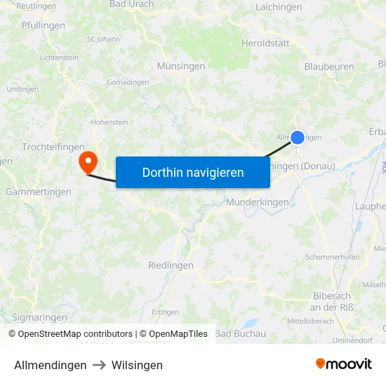 Allmendingen to Wilsingen map