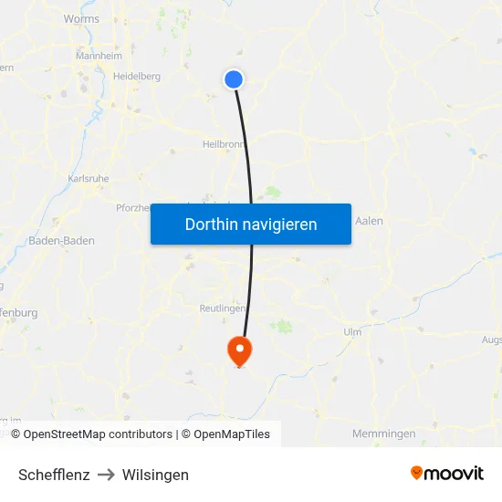 Schefflenz to Wilsingen map
