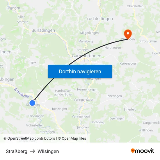 Straßberg to Wilsingen map