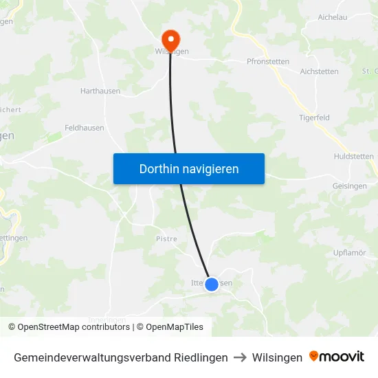 Gemeindeverwaltungsverband Riedlingen to Wilsingen map