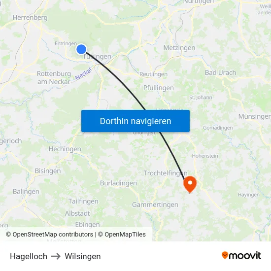 Hagelloch to Wilsingen map