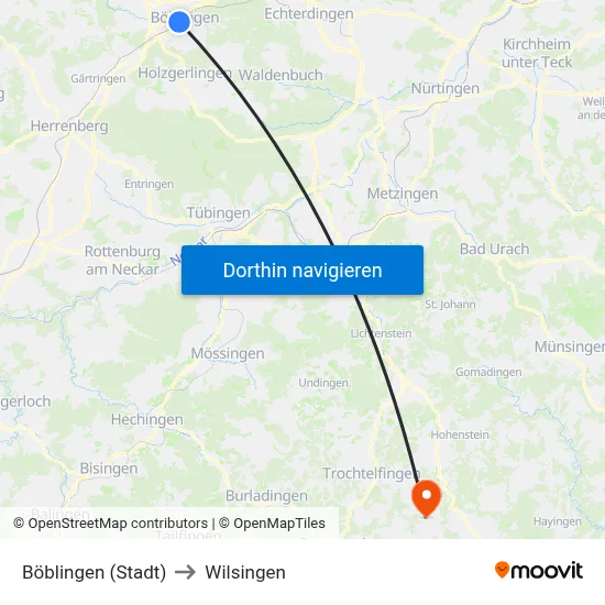 Böblingen (Stadt) to Wilsingen map