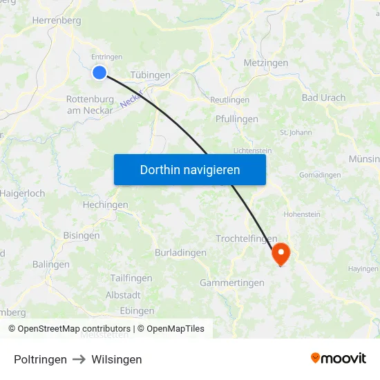Poltringen to Wilsingen map
