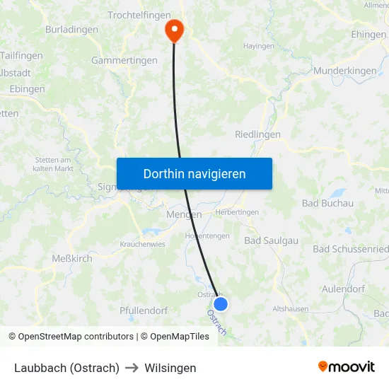 Laubbach (Ostrach) to Wilsingen map
