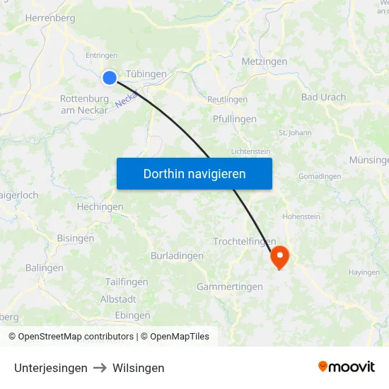 Unterjesingen to Wilsingen map