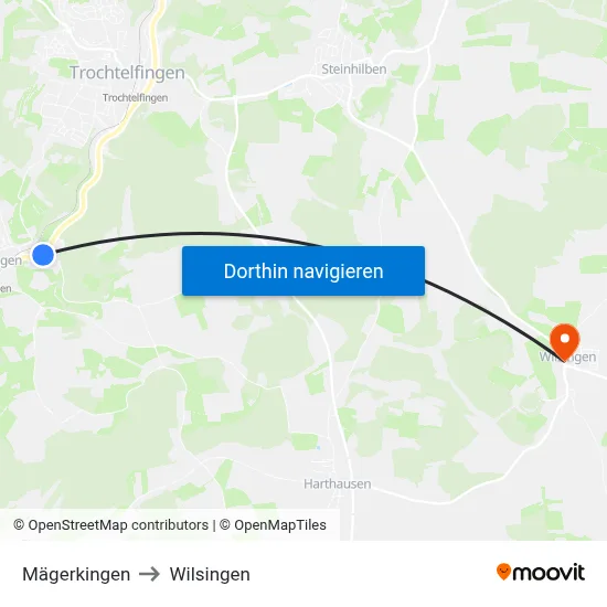 Mägerkingen to Wilsingen map
