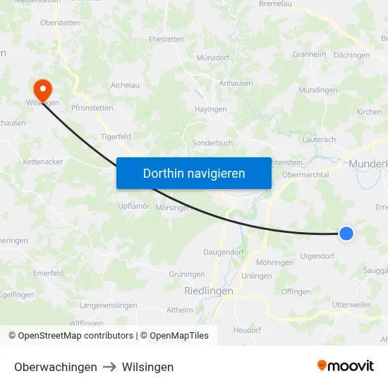 Oberwachingen to Wilsingen map