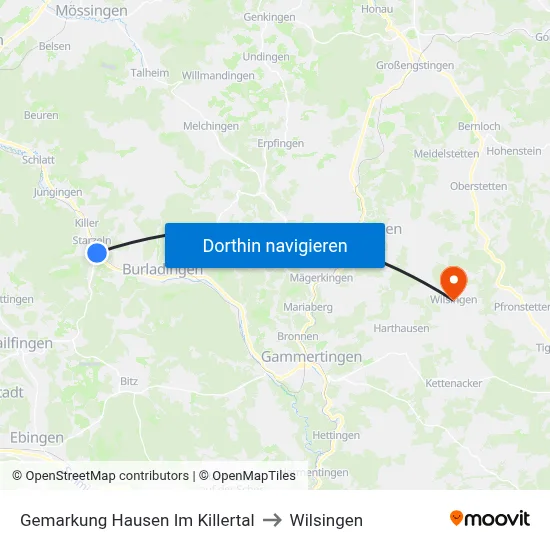 Gemarkung Hausen Im Killertal to Wilsingen map