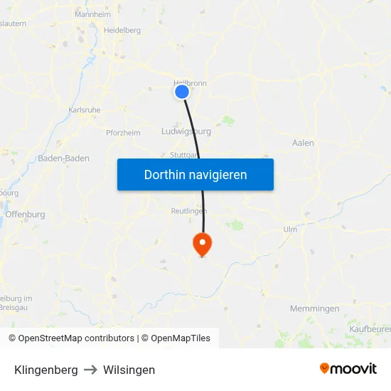 Klingenberg to Wilsingen map