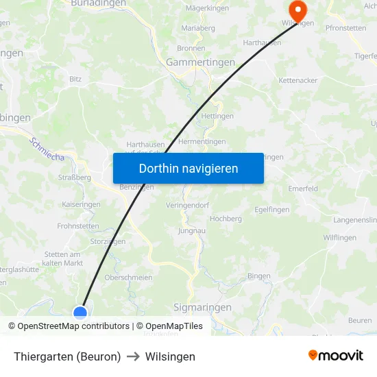 Thiergarten (Beuron) to Wilsingen map