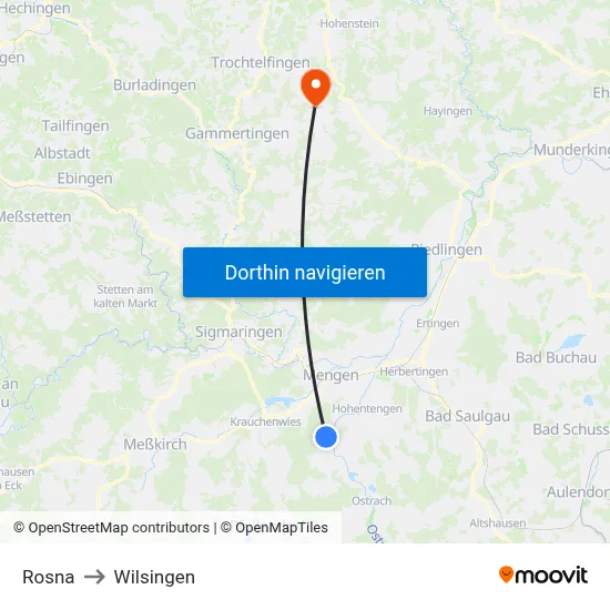 Rosna to Wilsingen map
