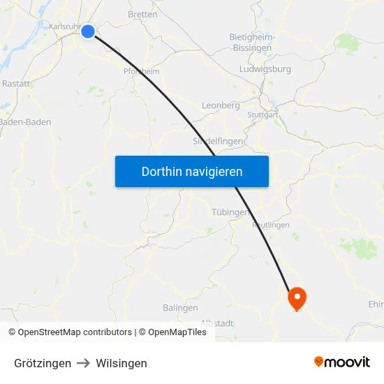 Grötzingen to Wilsingen map