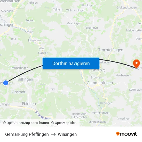 Gemarkung Pfeffingen to Wilsingen map