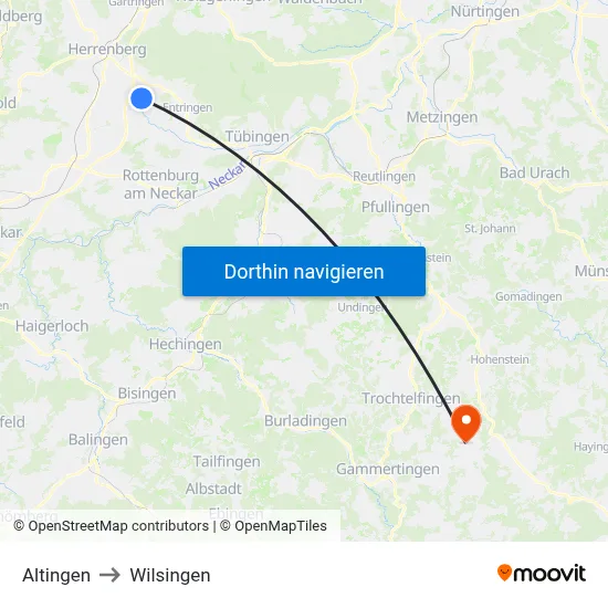 Altingen to Wilsingen map