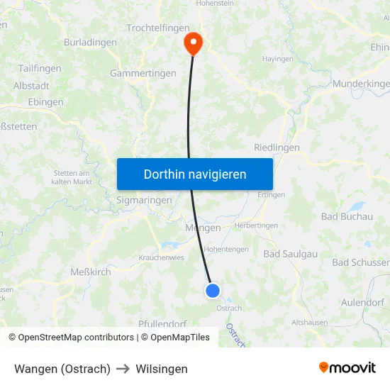 Wangen (Ostrach) to Wilsingen map