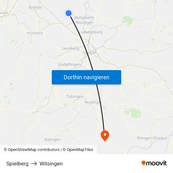 Spielberg to Wilsingen map