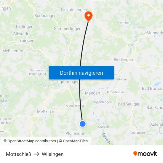 Mottschieß to Wilsingen map