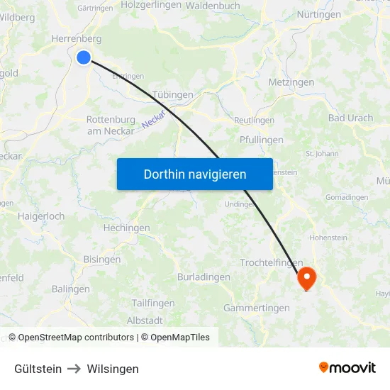 Gültstein to Wilsingen map