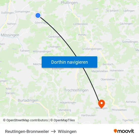 Reutlingen-Bronnweiler to Wilsingen map