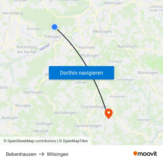 Bebenhausen to Wilsingen map