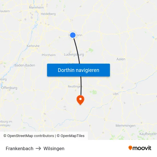 Frankenbach to Wilsingen map