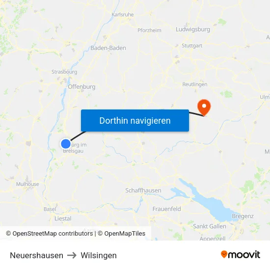 Neuershausen to Wilsingen map