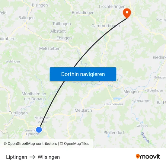Liptingen to Wilsingen map