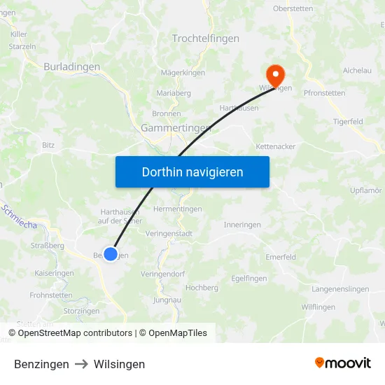 Benzingen to Wilsingen map