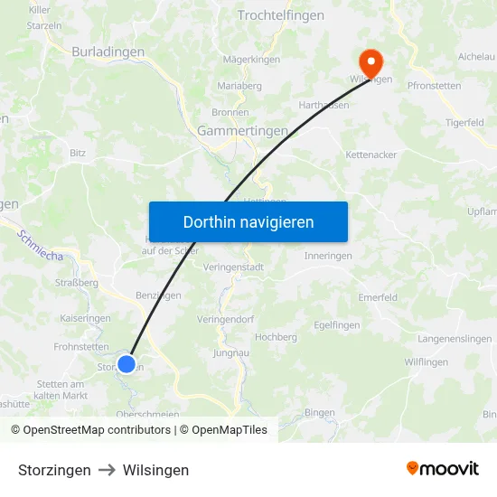 Storzingen to Wilsingen map