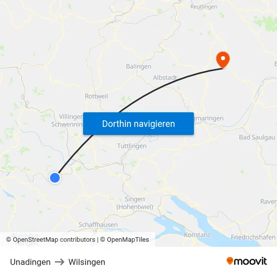 Unadingen to Wilsingen map