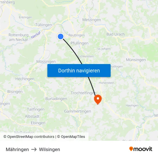 Mähringen to Wilsingen map