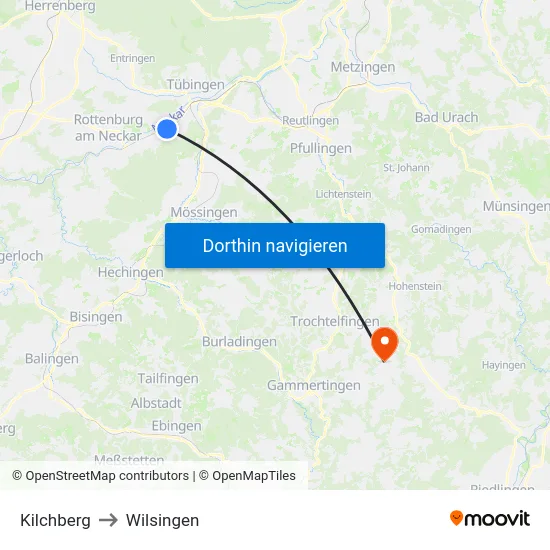 Kilchberg to Wilsingen map