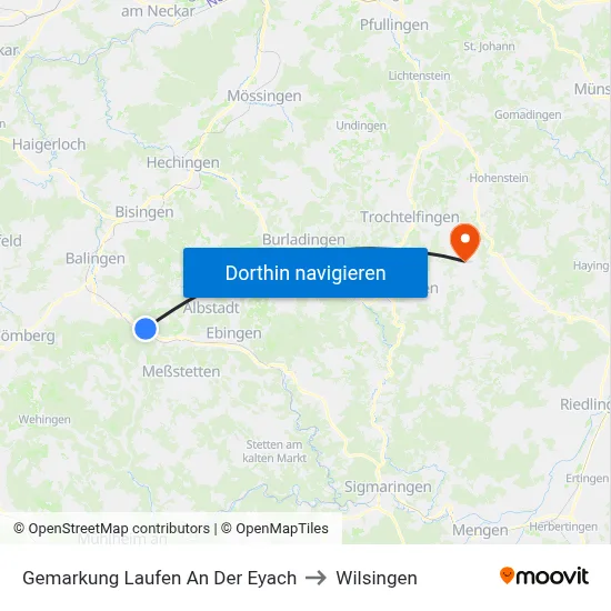 Gemarkung Laufen An Der Eyach to Wilsingen map