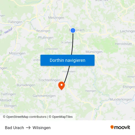 Bad Urach to Wilsingen map