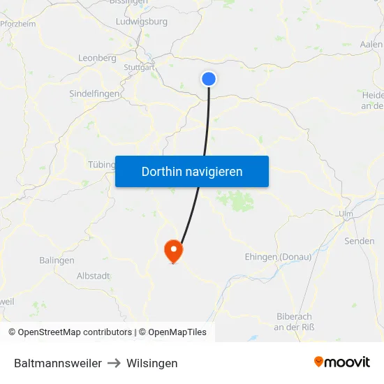 Baltmannsweiler to Wilsingen map