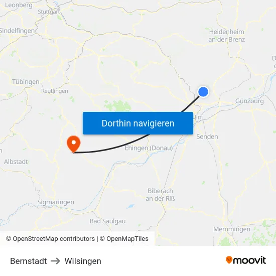 Bernstadt to Wilsingen map