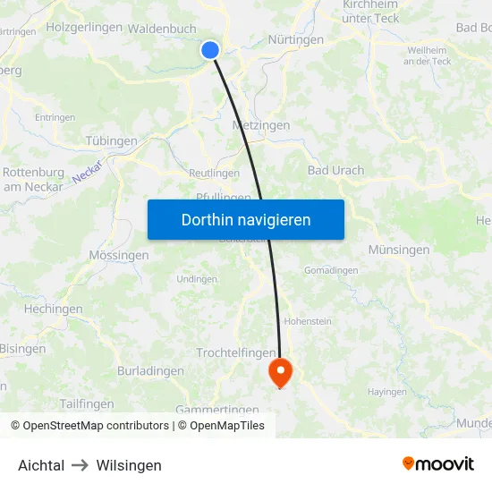 Aichtal to Wilsingen map