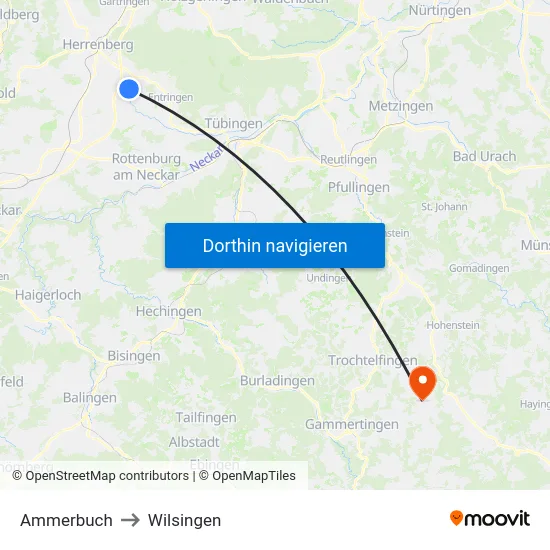 Ammerbuch to Wilsingen map
