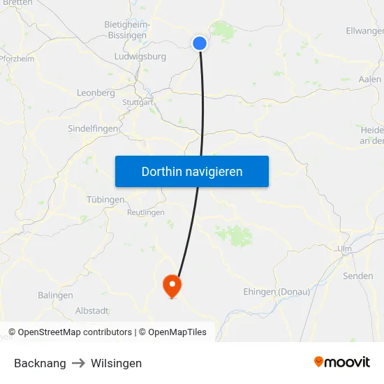 Backnang to Wilsingen map