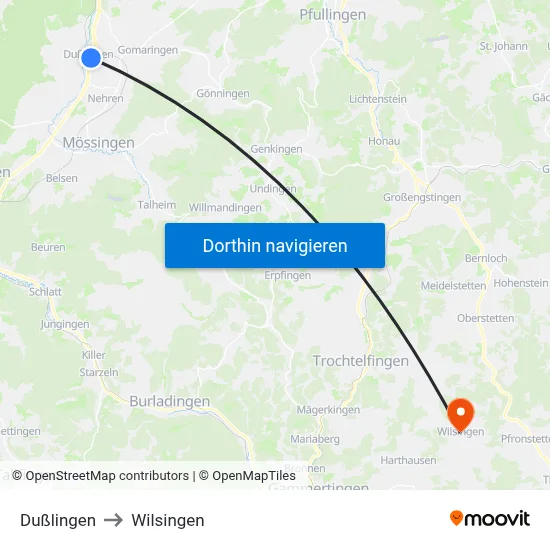 Dußlingen to Wilsingen map