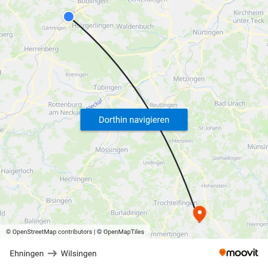 Ehningen to Wilsingen map